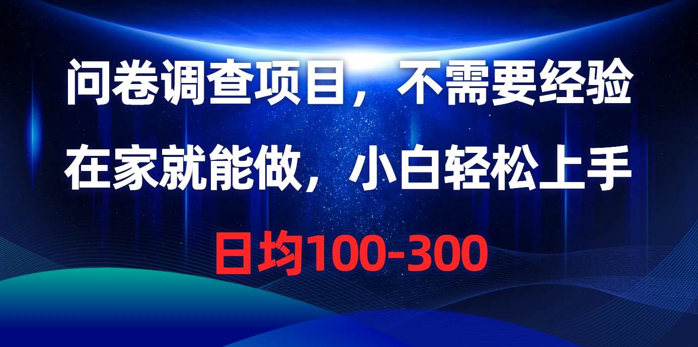问卷调查项目，不需要经验，在家就能做，小白轻松上手，日均100-300-玖玖资源网
