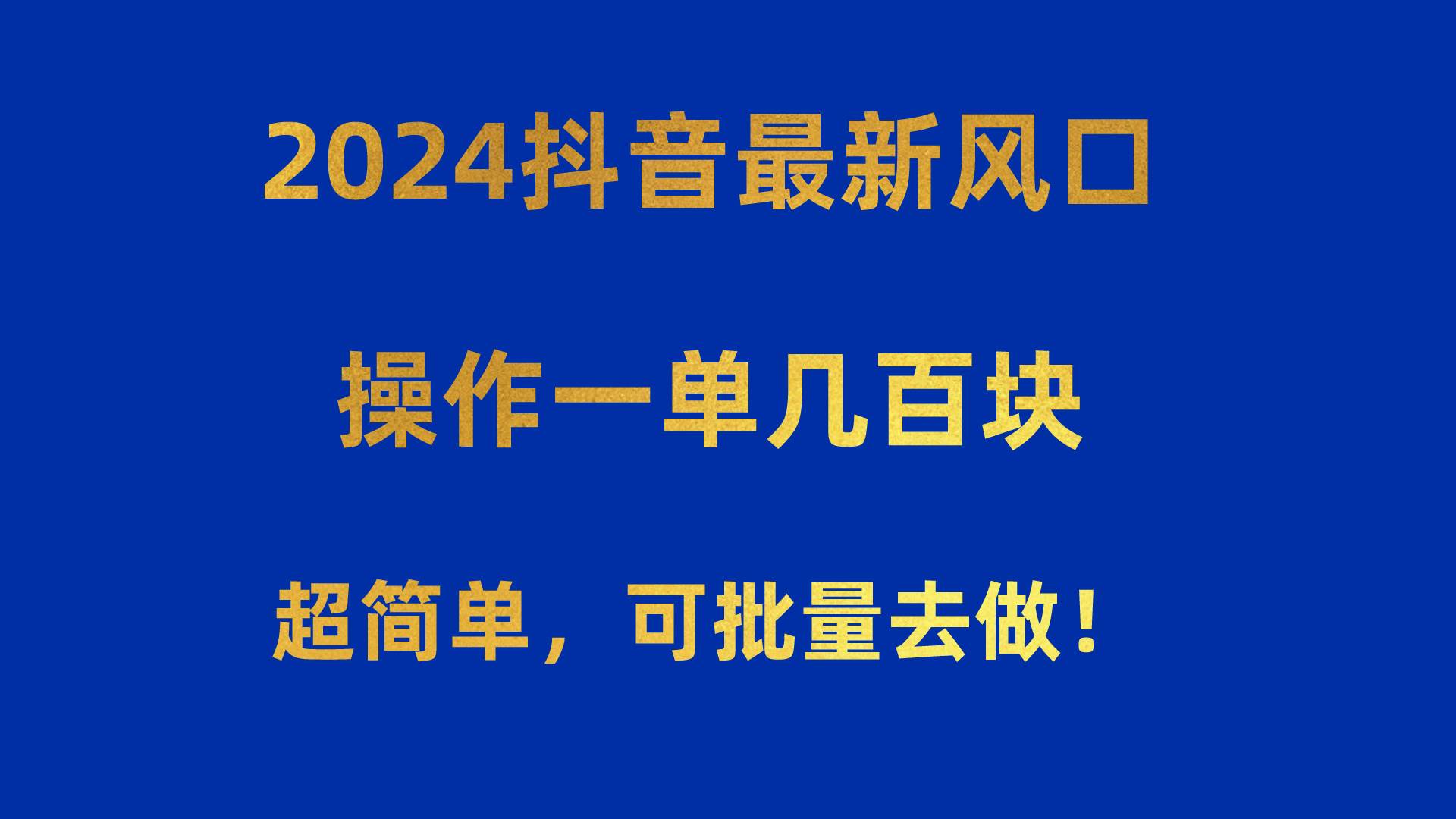2024抖音最新风口！操作一单几百块！超简单，可批量去做！！！-玖玖资源网