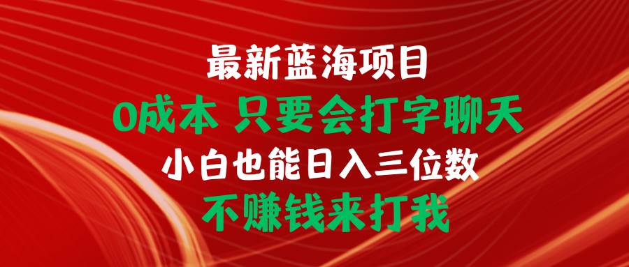 最新蓝海项目 0成本 只要会打字聊天 小白也能日入三位数 不赚钱来打我-玖玖资源网