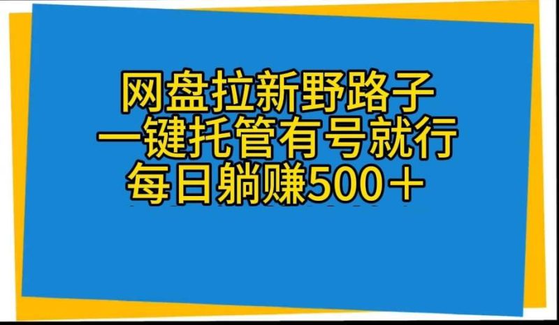 网盘拉新野路子，一键托管有号就行，全自动代发视频，每日躺赚500＋-玖玖资源网