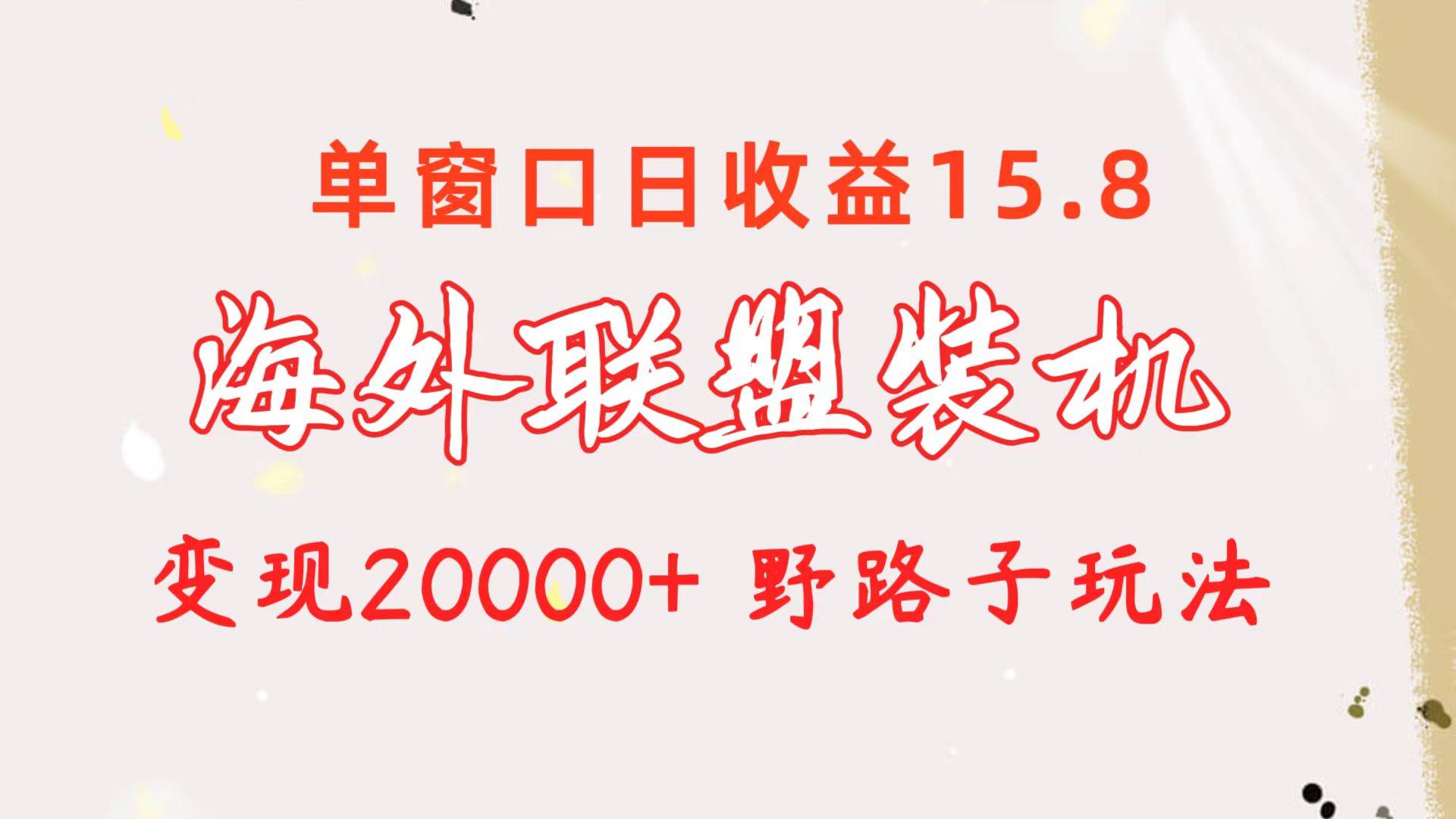 海外联盟装机 单窗口日收益15.8  变现20000+ 野路子玩法-玖玖资源网