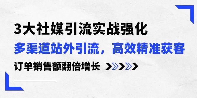 3大社媒引流实操强化，多渠道站外引流/高效精准获客/订单销售额翻倍增长-玖玖资源网