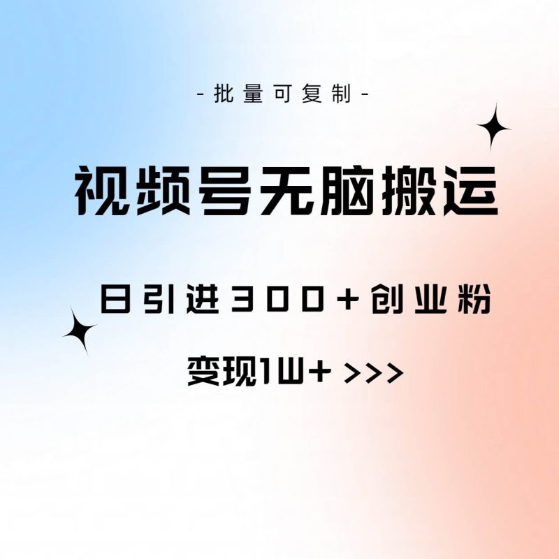 视频号无脑搬运日引300+创业粉,变现1W+可批量复制-玖玖资源网
