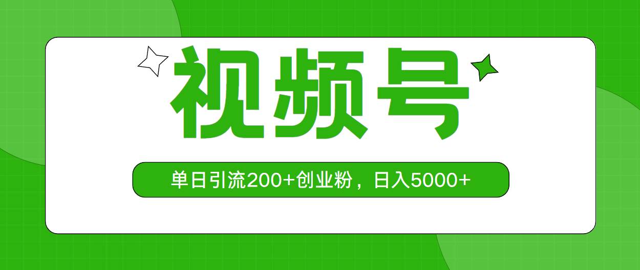 视频号，单日引流200+创业粉，日入5000+-玖玖资源网