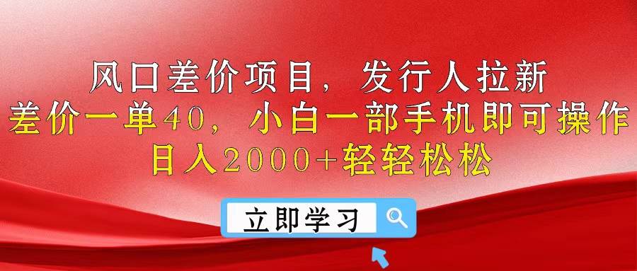 风口差价项目，发行人拉新，差价一单40，小白一部手机即可操作，日入20…-玖玖资源网