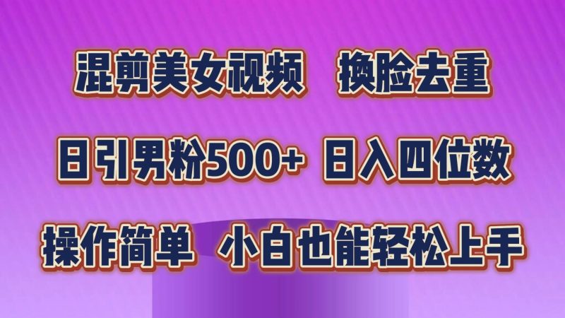 混剪美女视频，换脸去重，轻松过原创，日引色粉500+，操作简单，小白也…-玖玖资源网
