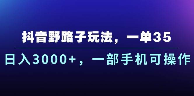 抖音野路子玩法，一单35.日入3000+，一部手机可操作-玖玖资源网