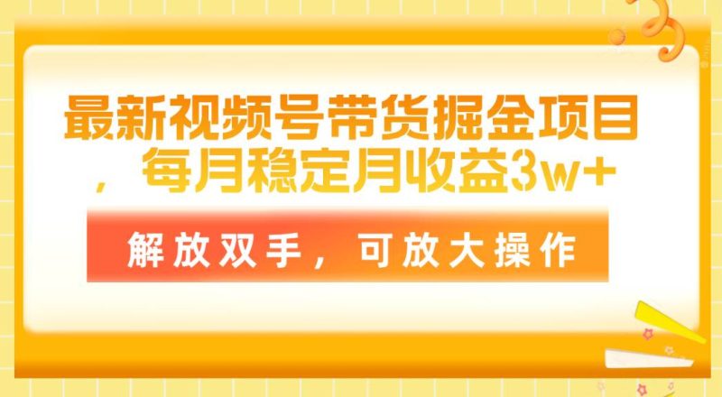 最新视频号带货掘金项目，每月稳定月收益3w+，解放双手，可放大操作-玖玖资源网