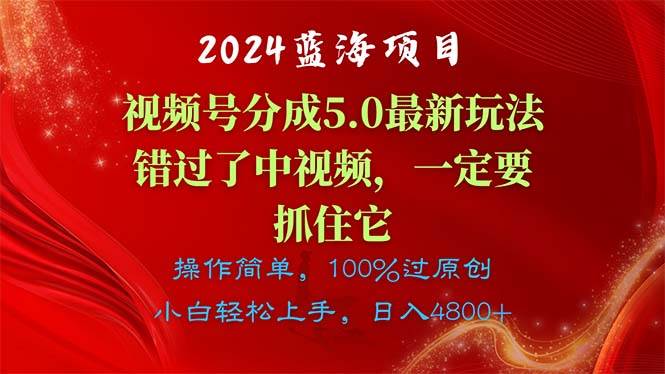 2024蓝海项目，视频号分成计划5.0最新玩法，错过了中视频，一定要抓住…-玖玖资源网