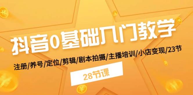 抖音0基础入门教学 注册/养号/定位/剪辑/剧本拍摄/主播培训/小店变现/28节-玖玖资源网