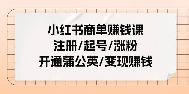 小红书商单赚钱课：注册/起号/涨粉/开通蒲公英/变现赚钱（25节课）-玖玖资源网