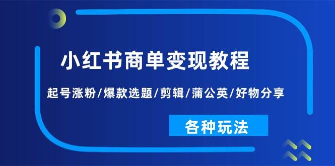 小红书商单变现教程：起号涨粉/爆款选题/剪辑/蒲公英/好物分享/各种玩法-玖玖资源网