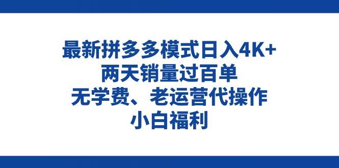 拼多多最新模式日入4K+两天销量过百单，无学费、老运营代操作、小白福利-玖玖资源网