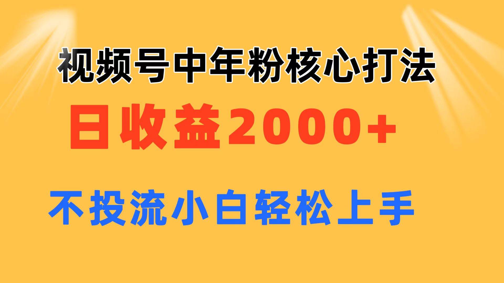 视频号中年粉核心玩法 日收益2000+ 不投流小白轻松上手-玖玖资源网
