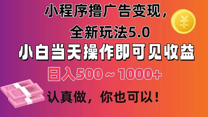 小程序撸广告变现，全新玩法5.0，小白当天操作即可上手，日收益 500~1000+-玖玖资源网