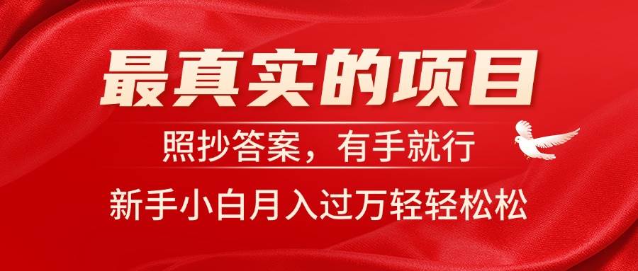 最真实的项目，照抄答案，有手就行，新手小白月入过万轻轻松松-玖玖资源网