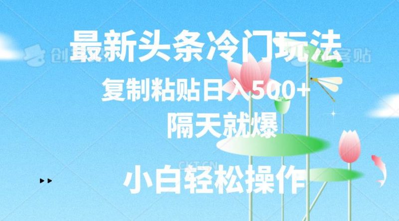最新头条冷门玩法，隔天就爆，复制粘贴日入500+-玖玖资源网
