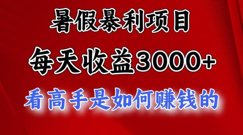 暑假暴利项目，每天收益3000+ 努努力能达到5000+，暑假大流量来了-玖玖资源网