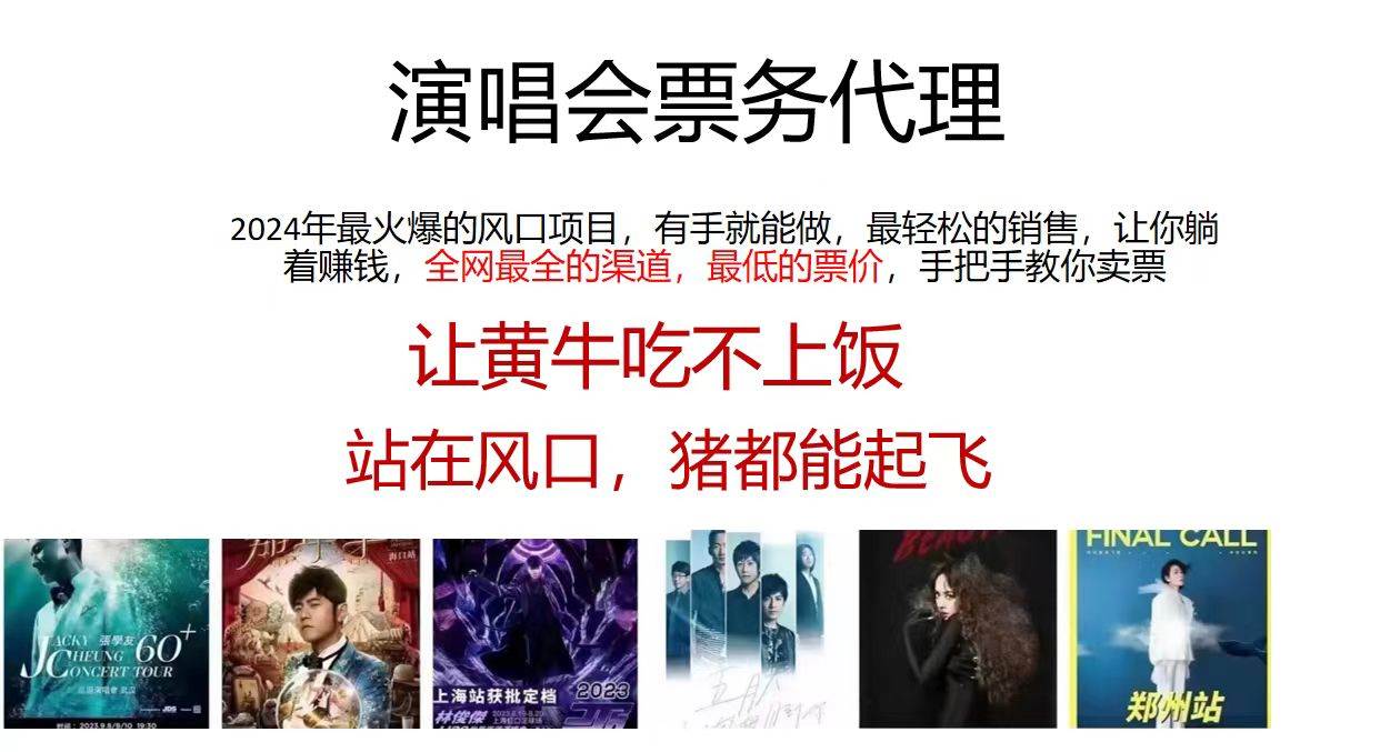 2024演唱会低价票务代理，全网最低的票价，手把手教你卖票，日入2000+-玖玖资源网