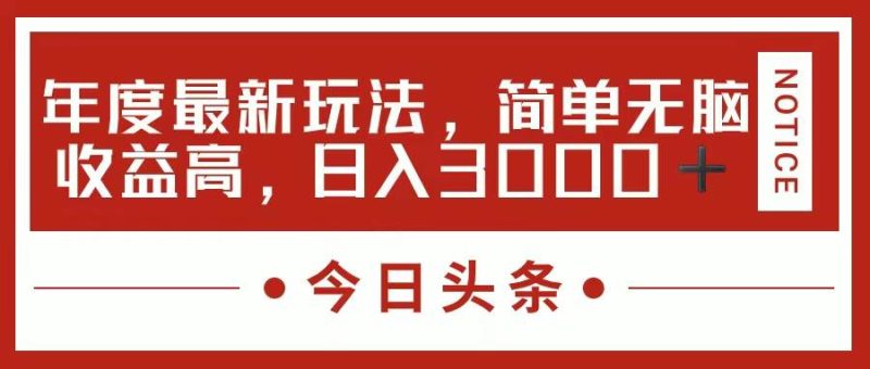 今日头条新玩法，简单粗暴收益高，日入3000+-玖玖资源网