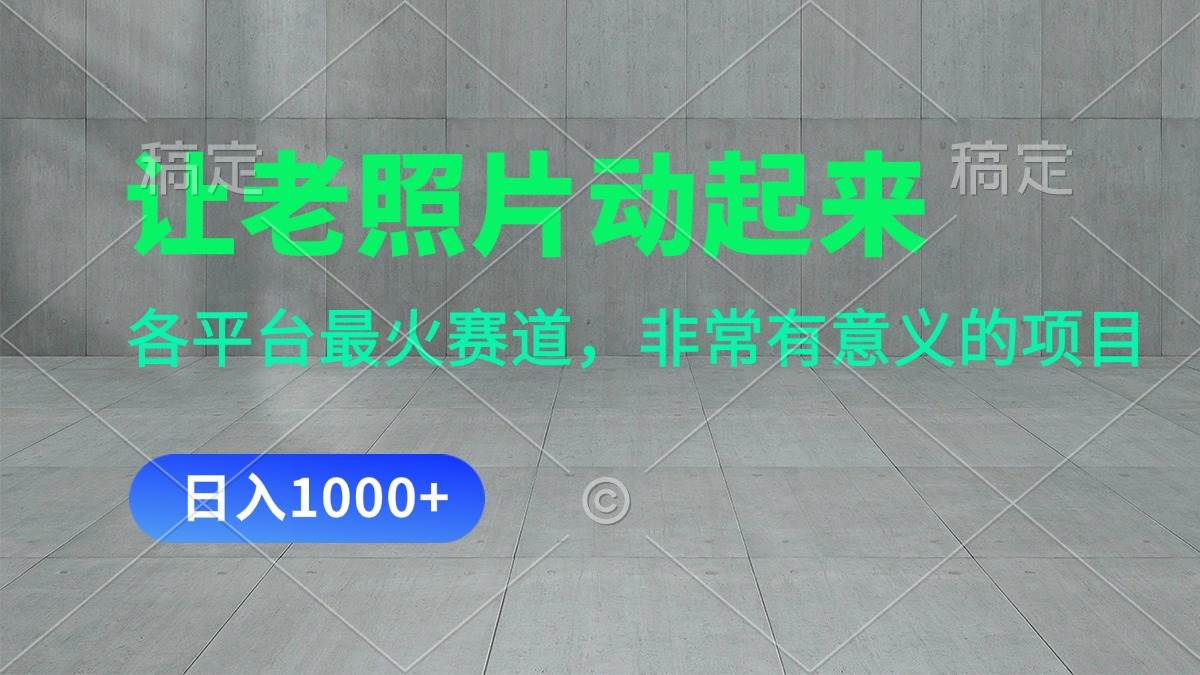 让老照片动起来，一天变现1000+，各平台最火赛道，看完就会-玖玖资源网