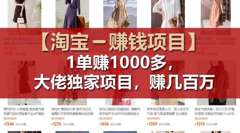 【淘宝赚钱项目】1单可赚1000多，大佬独家项目，年赚几百万-玖玖资源网
