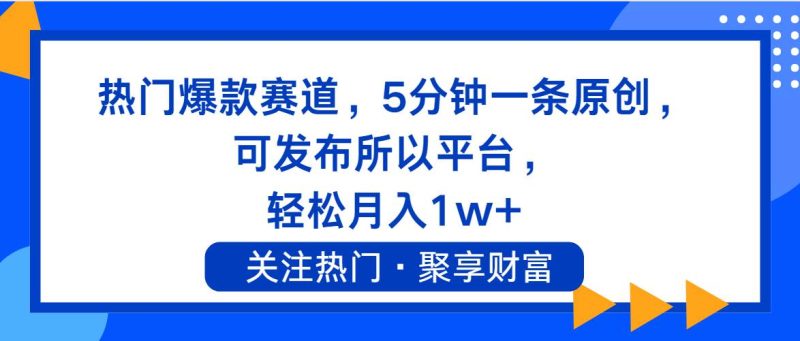 热门爆款赛道，5分钟一条原创，可发布所以平台， 轻松月入1w+-玖玖资源网