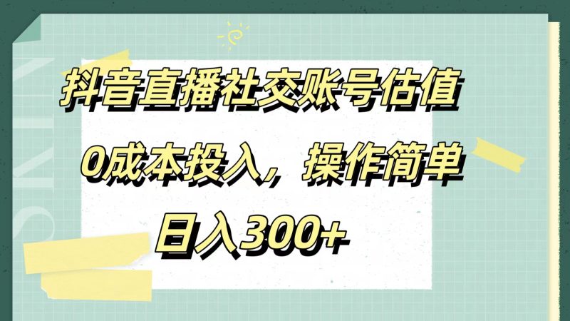 抖音直播社交账号估值，0成本投入，操作简单，日入300+-玖玖资源网