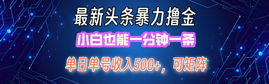 最新头条撸金，小白也能一分钟一条-玖玖资源网