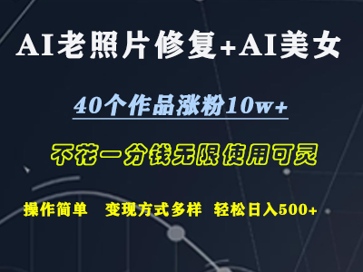 AI老照片修复+AI美女玩发  40个作品涨粉10w+  不花一分钱使用可灵  操作简单  变现方式多样话   轻松日去500+-玖玖资源网