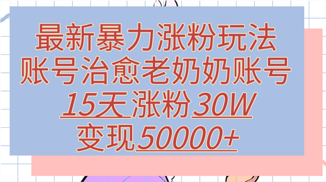 最新暴力涨粉玩法，治愈老奶奶账号，15天涨粉30W，变现50000+【揭秘】-玖玖资源网
