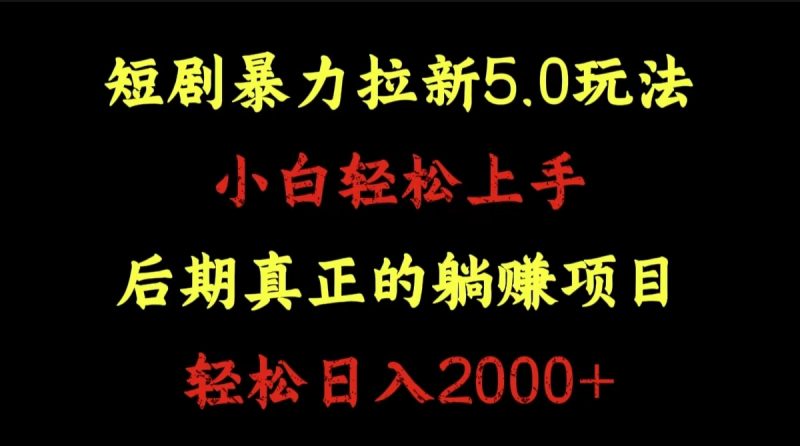 短剧暴力拉新5.0玩法。小白轻松上手。后期真正躺赚的项目。轻松日入2000+-玖玖资源网