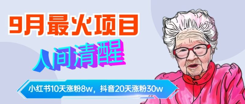 9月最火项目，人间清醒柒奶奶，10天小红薯涨粉8w+，单篇笔记报价1400.-玖玖资源网