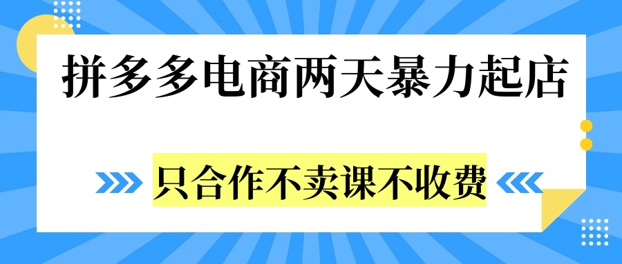 拼多多两天暴力起店，只合作不卖课不收费-玖玖资源网