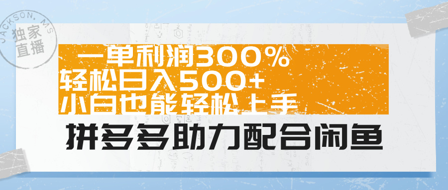 拼多多助力配合闲鱼 一单利润300% 轻松日入500+ 小白也能轻松上手！-玖玖资源网