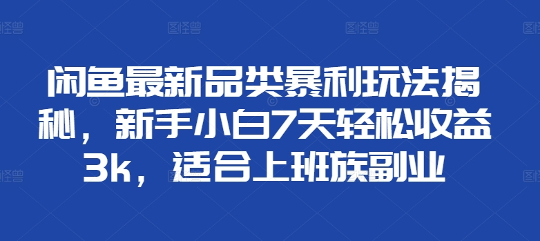 闲鱼最新品类暴利玩法揭秘，新手小白7天轻松赚3000+，适合上班族副业-玖玖资源网