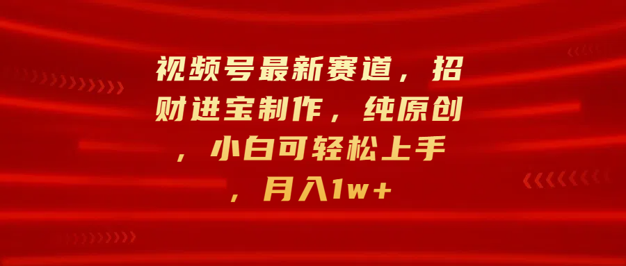 视频号最新赛道，招财进宝制作，纯原创，小白可轻松上手，月入1w+-玖玖资源网
