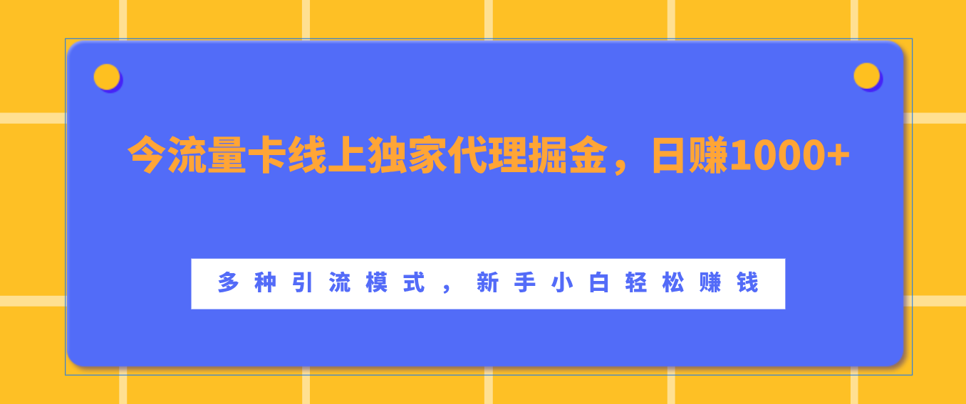 流量卡线上独家代理掘金，日赚1000+ ，多种引流模式，新手小白轻松赚钱-玖玖资源网