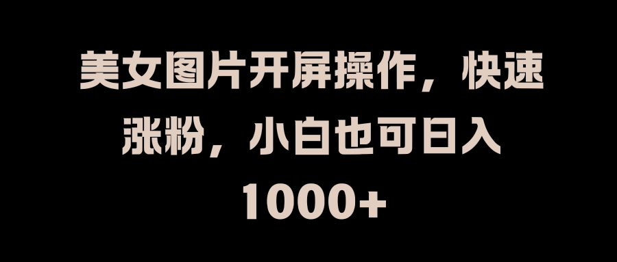 美女图片开屏操作，快速涨粉，小白也可日入1000+-玖玖资源网