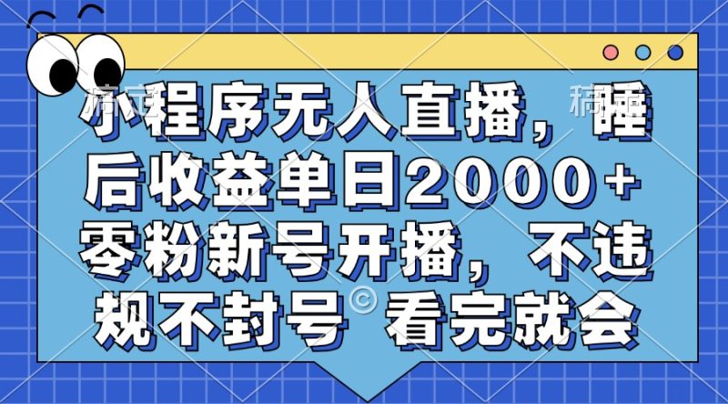 小程序无人直播，睡后收益单日2000+ 零粉新号开播，不违规不封号 看完就会-玖玖资源网