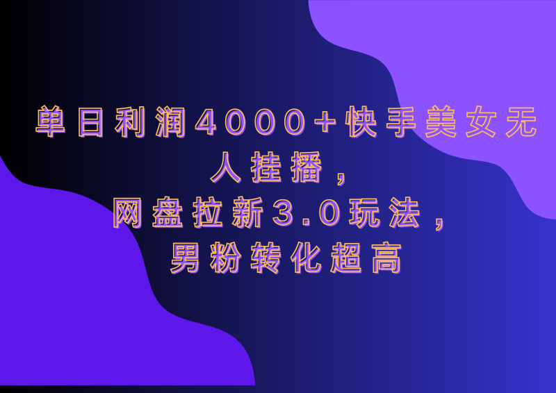网盘拉新3.0玩法,男粉转化超高,单日利润4000+快手美女无人挂播-玖玖资源网