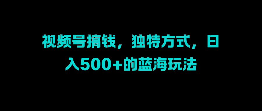 视频号搞钱，独特方式，日入500+的蓝海玩法-玖玖资源网