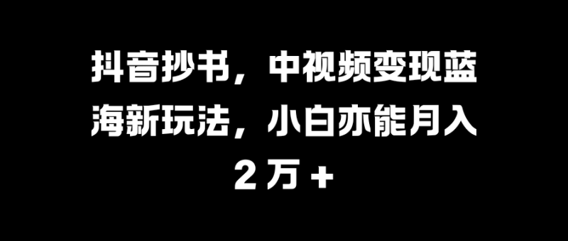 抖音抄书，中视频变现蓝海新玩法，小白亦能月入 2 万 +-玖玖资源网