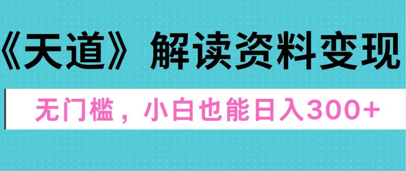 天道解读资料变现,无门槛,小白也能快速上手,稳定日入300+-玖玖资源网
