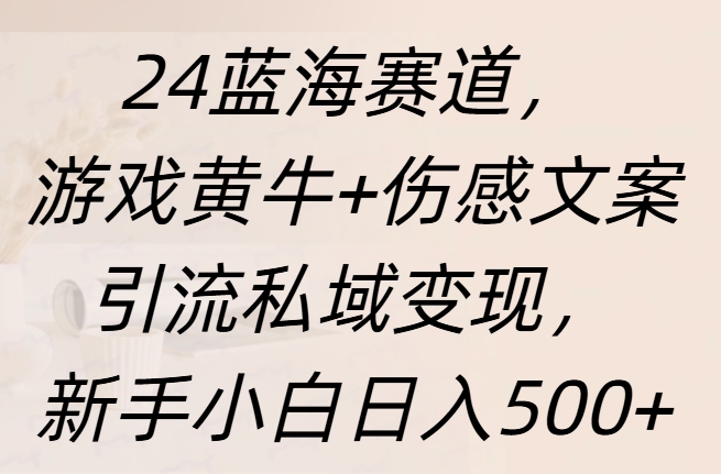 24蓝海赛道，游戏黄牛+伤感文案引流私域变现，新手日入500+-玖玖资源网