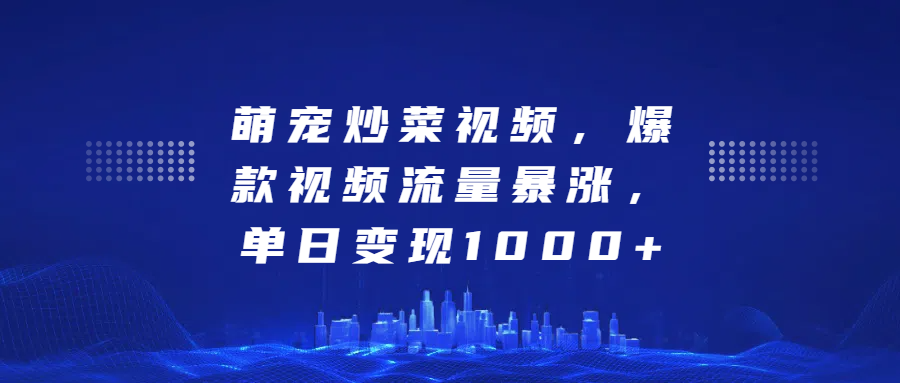萌宠炒菜视频，爆款视频流量暴涨，单日变现1000+-玖玖资源网