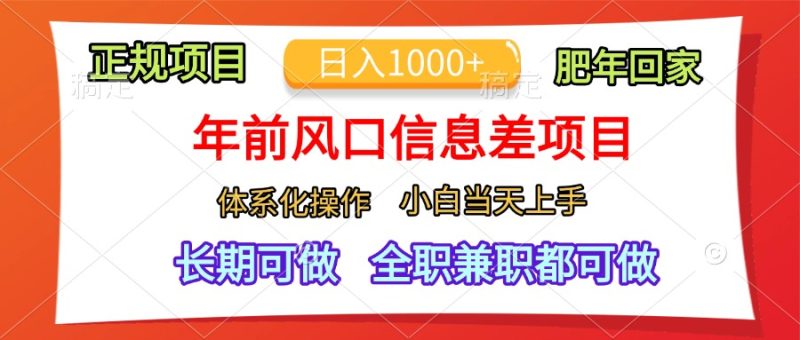 年前风口信息差项目，日入1000+，体系化操作，小白当天上手，肥年回家-玖玖资源网