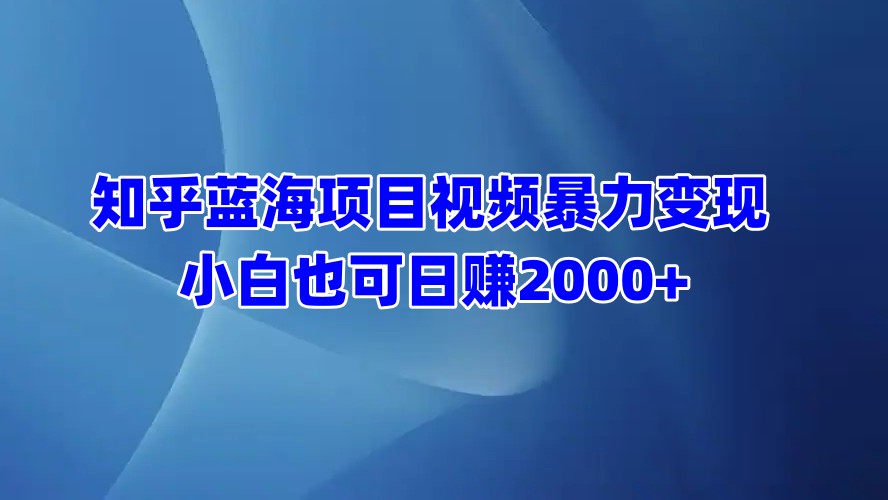 知乎蓝海项目视频暴力变现  小白也可日赚2000+-玖玖资源网