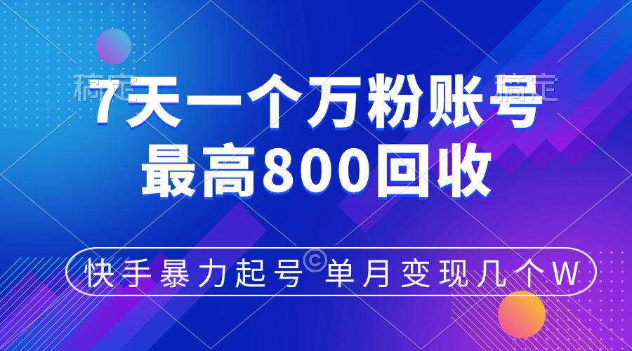 快手暴力起号，7天涨万粉，小白当天起号，多种变现方式，账号包回收，单月变现几个W-玖玖资源网