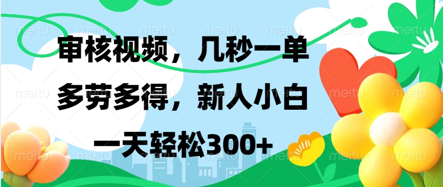 审核视频，几秒一单，多劳多得，新人小白一天轻松300+-玖玖资源网